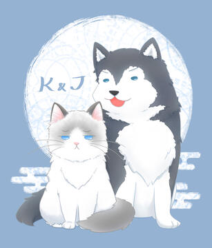 貓狗似顏繪插畫