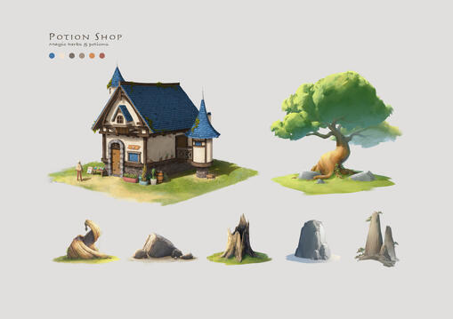 中世紀藥水商店與環境素材概念設計